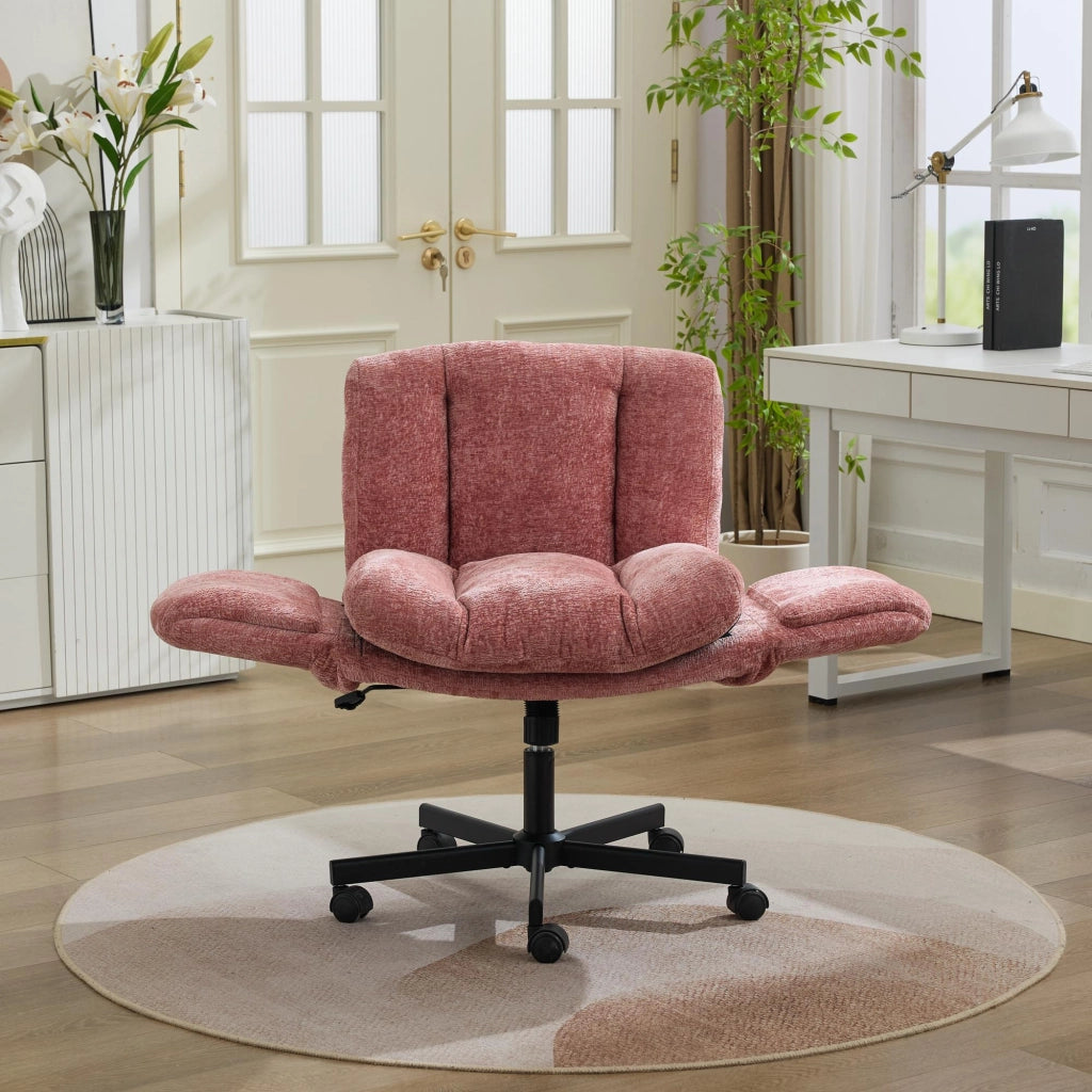 Sedia da ufficio girevole, tessuto chenille, braccioli regolabili, schienale imbottito, rosa intenso