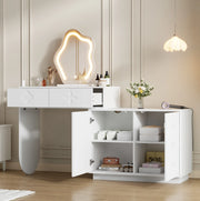 Toeletta 160x40x132 cm con specchio LED a 3 tonalità; 2 cassetti e armadio; MDF; bianco