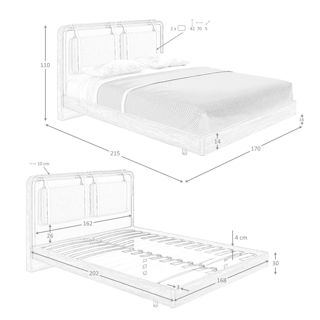 Letto in tessuto color beige e grigio