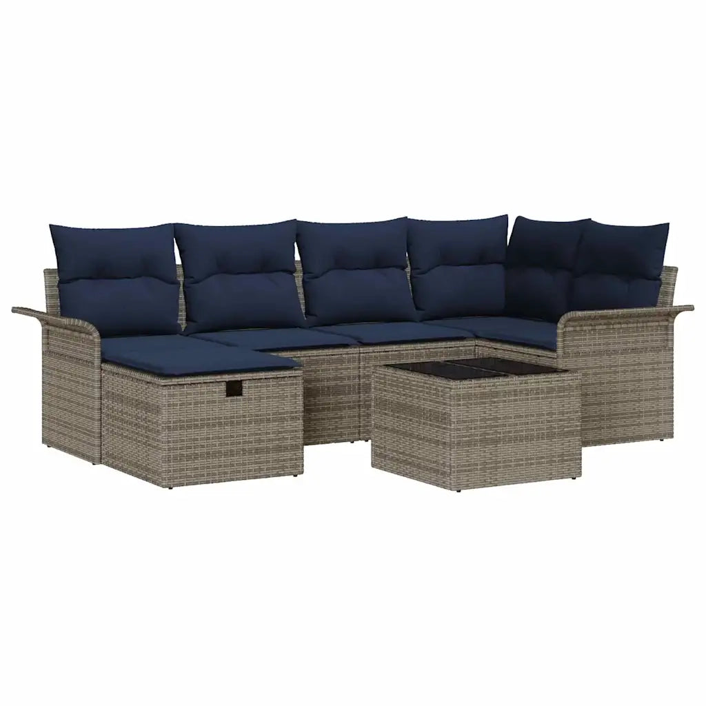 Set Divano da Giardino con cuscino 7 pcs Grigio Poly Rattan