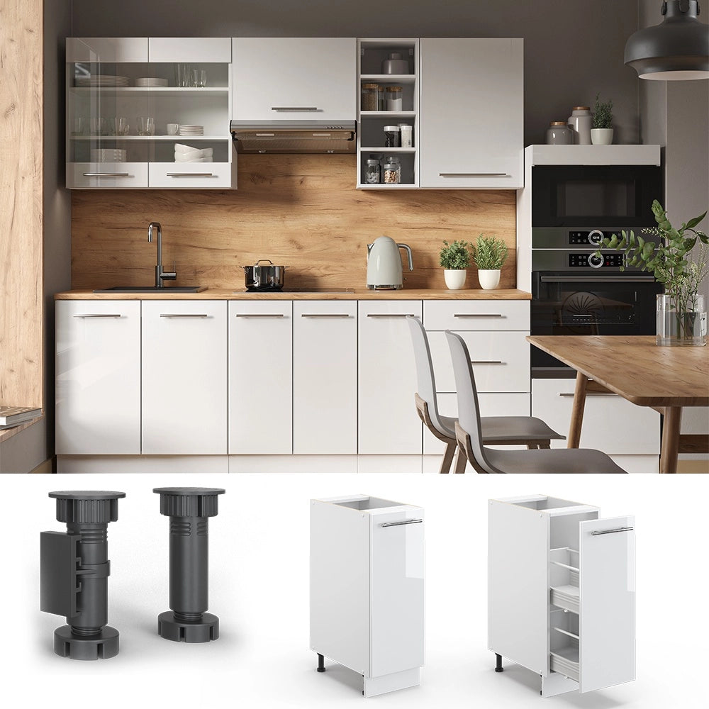 Armadio cucina dispensa alto Fame-Line Bianco lucido/Bianco 30 cm, PL Rovere Vicco