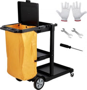 Carrello di Pulizia - 3 Compartimenti - Sacchetto PVC - Carrello d'Hotel