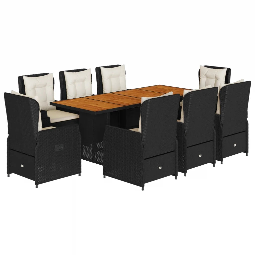 Set da Pranzo da Giardino 9 pz con Cuscini Nero in Polyrattan 3262780