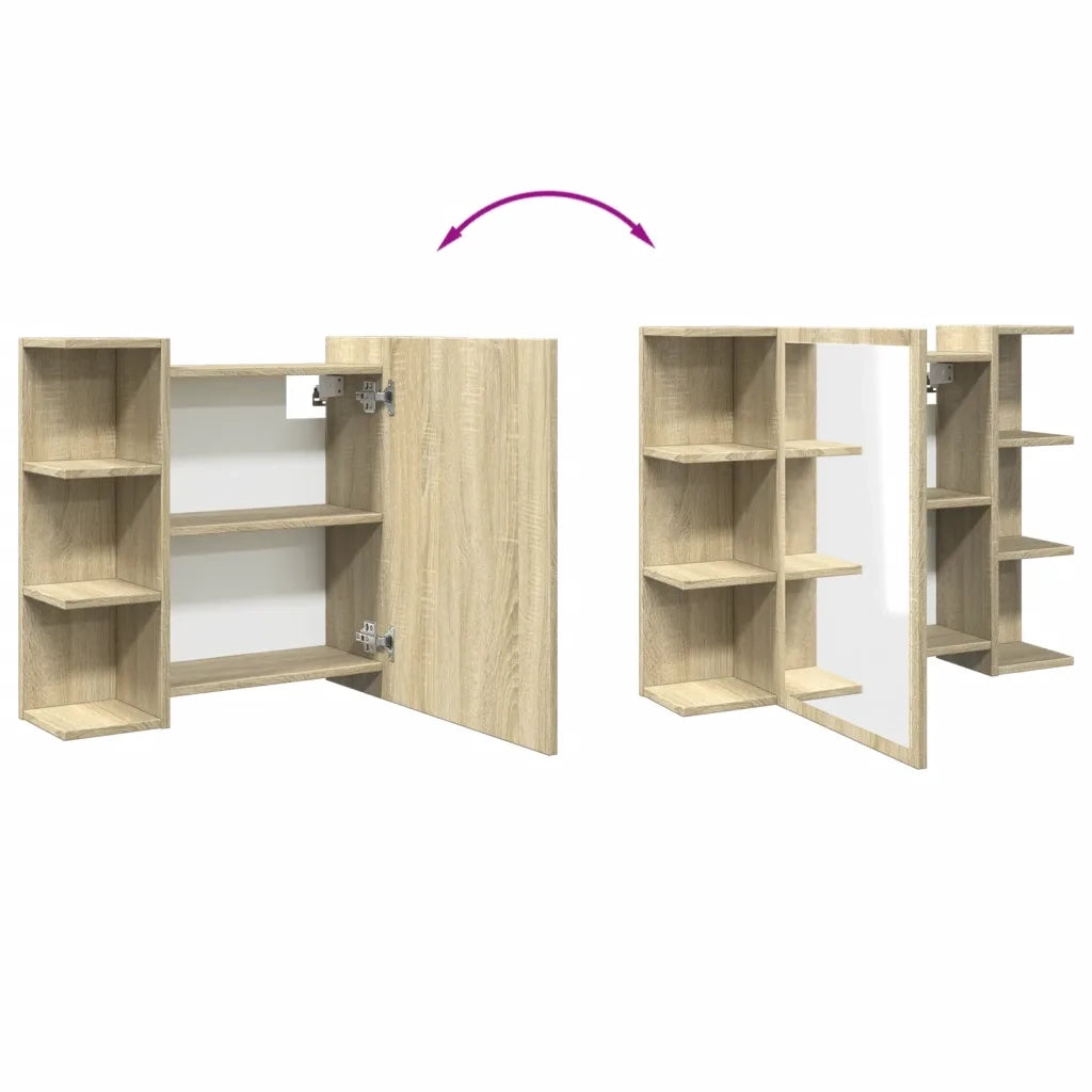 vidaXL Mobile Bagno con Specchio Rovere Sonoma 80x20,5x64 Multistrato