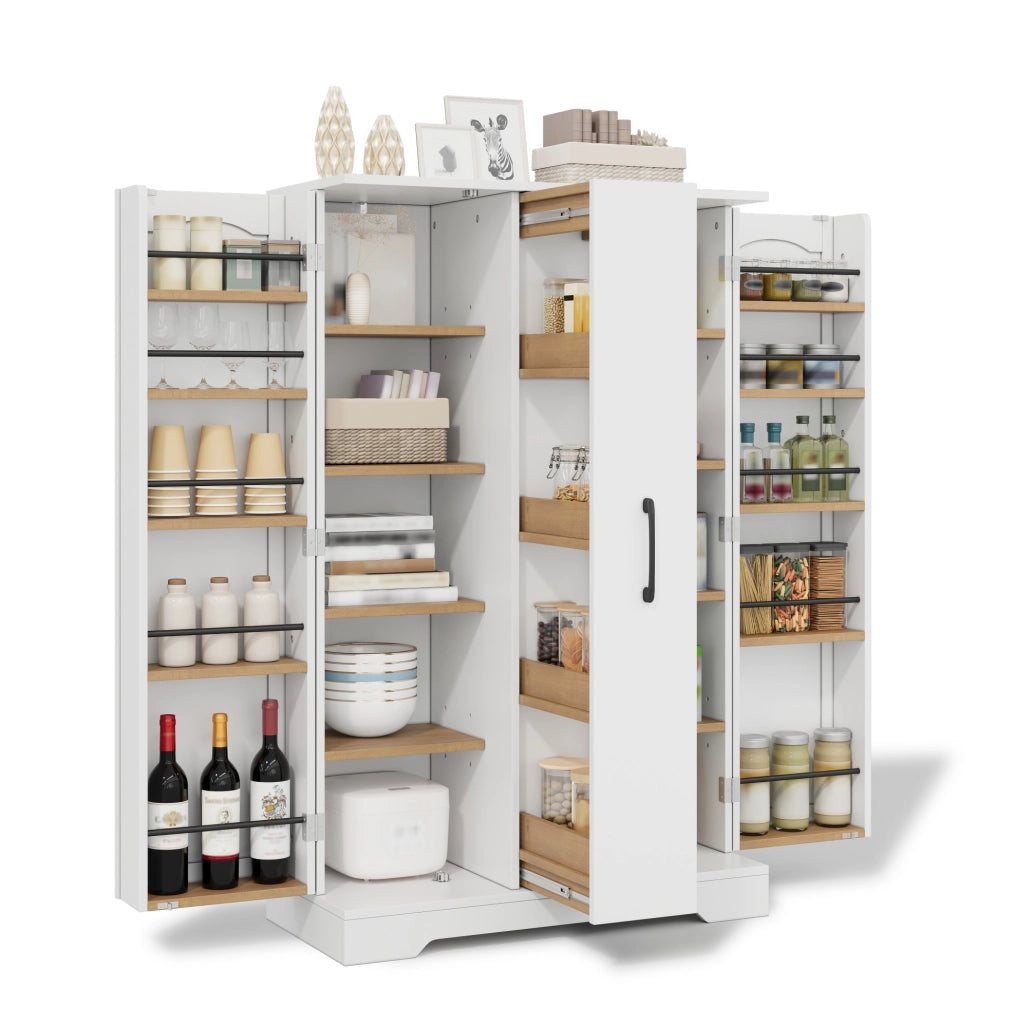 Armadio multiuso da cucina in MDF bianco con ripiani regolabili e vano estraibile