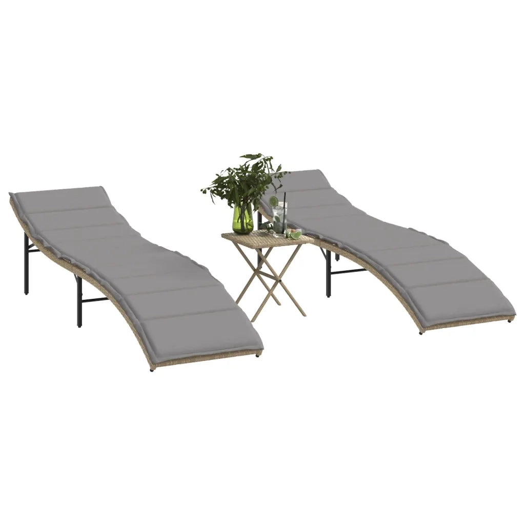 Lettini Prendisole 2 pz con Tavolino Beige in Polyrattan 368255