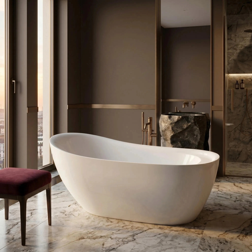 Vasca Da Bagno Freestanding Rea Orte 180 Copritappo bianco