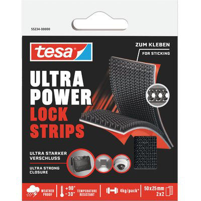 VELCRO ADESIVO ULTRA POWER LOCK STRIPS 55234 TESA - NERO MM 25X50 CF=PZ 4- 2 confezioni