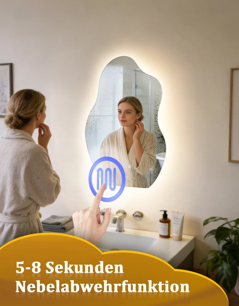 ZMH Specchio da bagno LED asimmetrico 50x70 cm IP44 interruttore touch funzione antiappannante dimmerabile 3000K-6500K