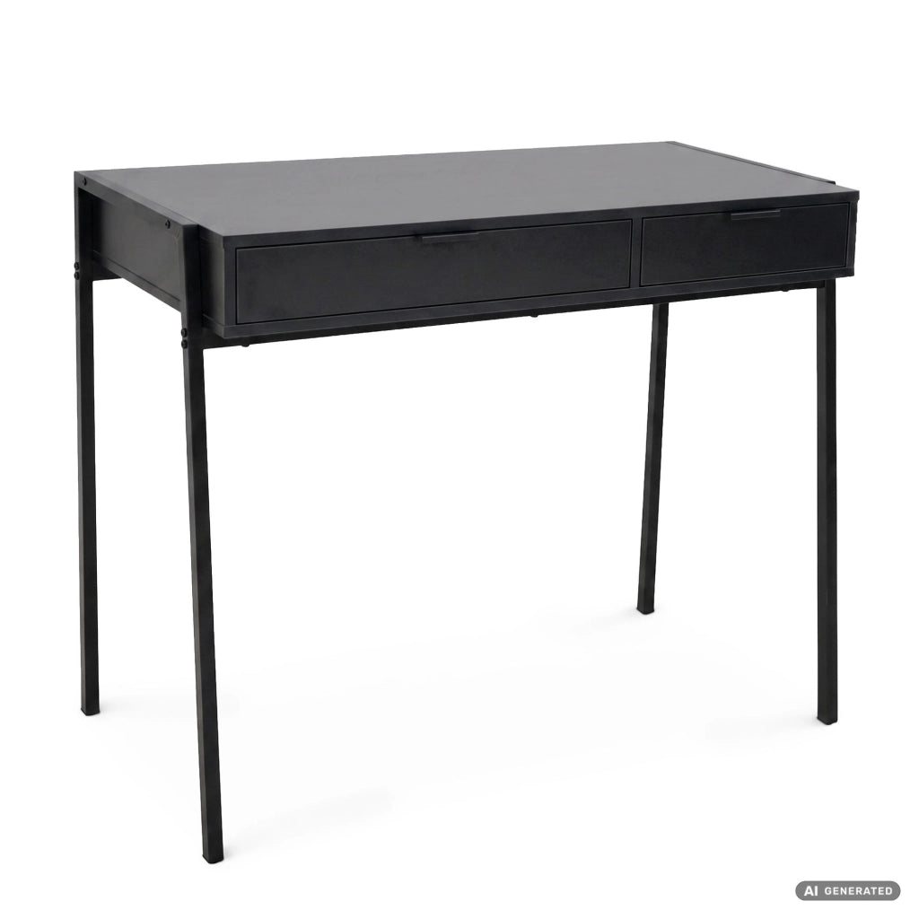 Scrivania industriale per computer Nera ZENTIA 100 cm 2 cassetti gambe nere