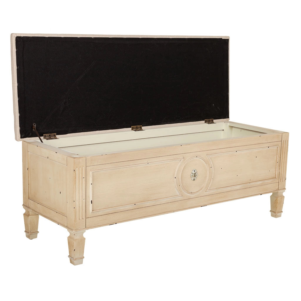 Sgabello beige in legno e imbottita 120x43x48h
