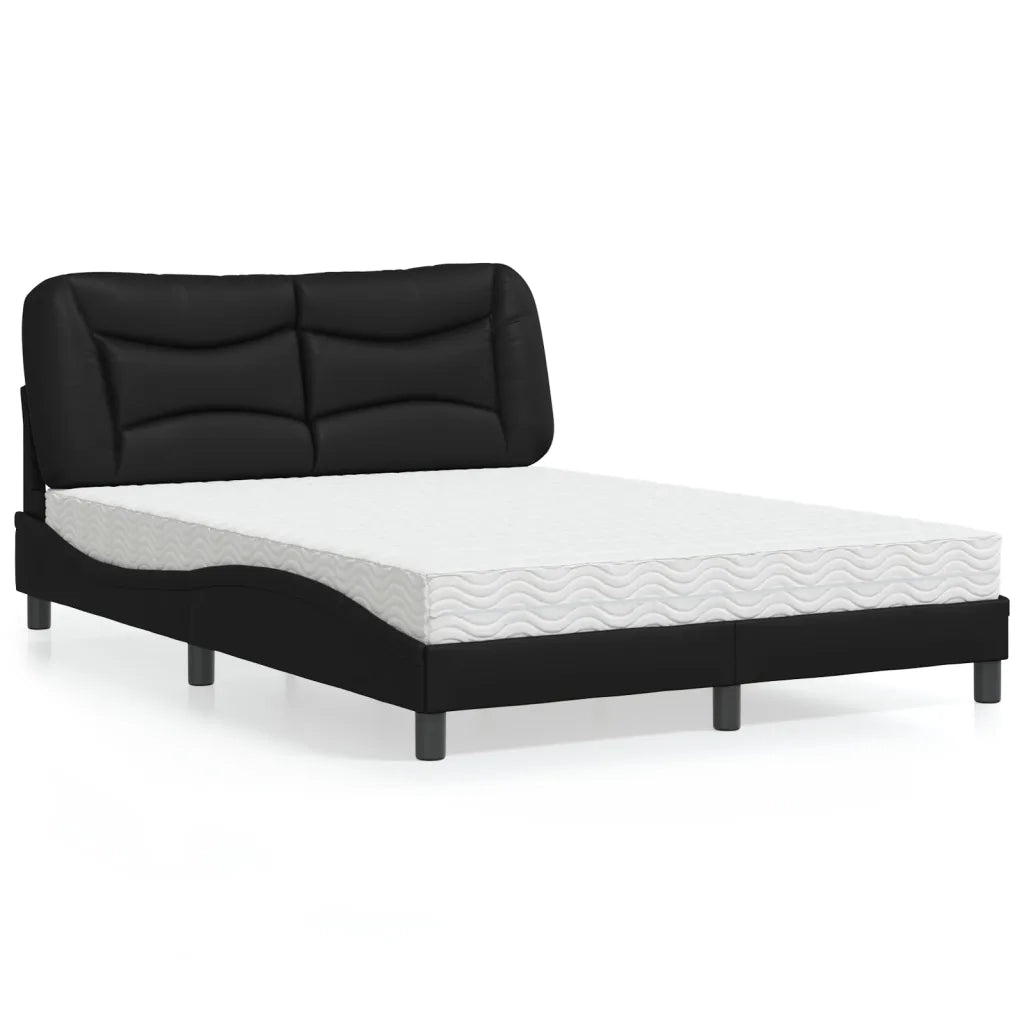 Letto con Materasso Hvar Nero 140x190 cm in Similpelle