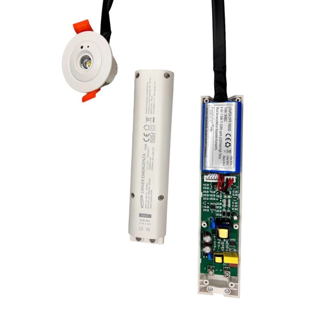 Lampada di emergenza a led faretto rotondo da incasso per contro soffittature 3w