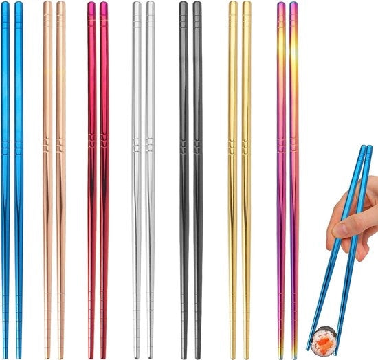 7 Paia di Spiedini da Cibo in Acciaio Inossidabile Riciclabili, Spiedini da Cibo per Mangiare, Spiedini da Cibo Cinesi in Acciaio Inossidabile, Resistenti al Lavastoviglie, Spiedini da Sushi, Materiale Metallico, 7 Colori, Ecocompatibile e Senza Odore