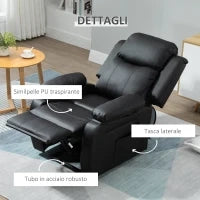 Poltrona Elettrica Alzapersona Reclinabile fino 160° con Telecomando, in Similpelle, Nero