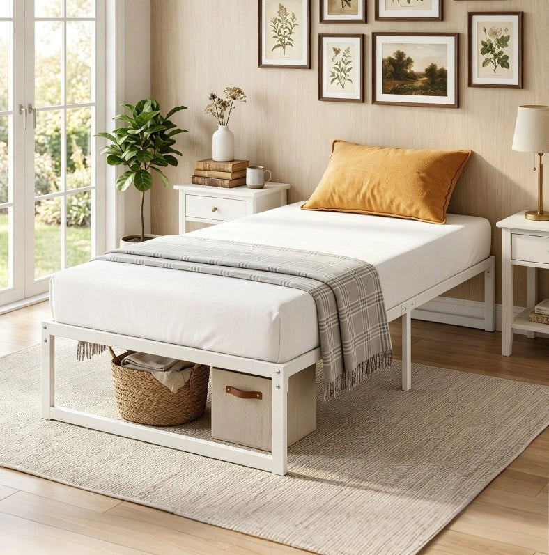 Letto singolo in metallo con spazio contenitivo e rete a doghe 90x200 cm
