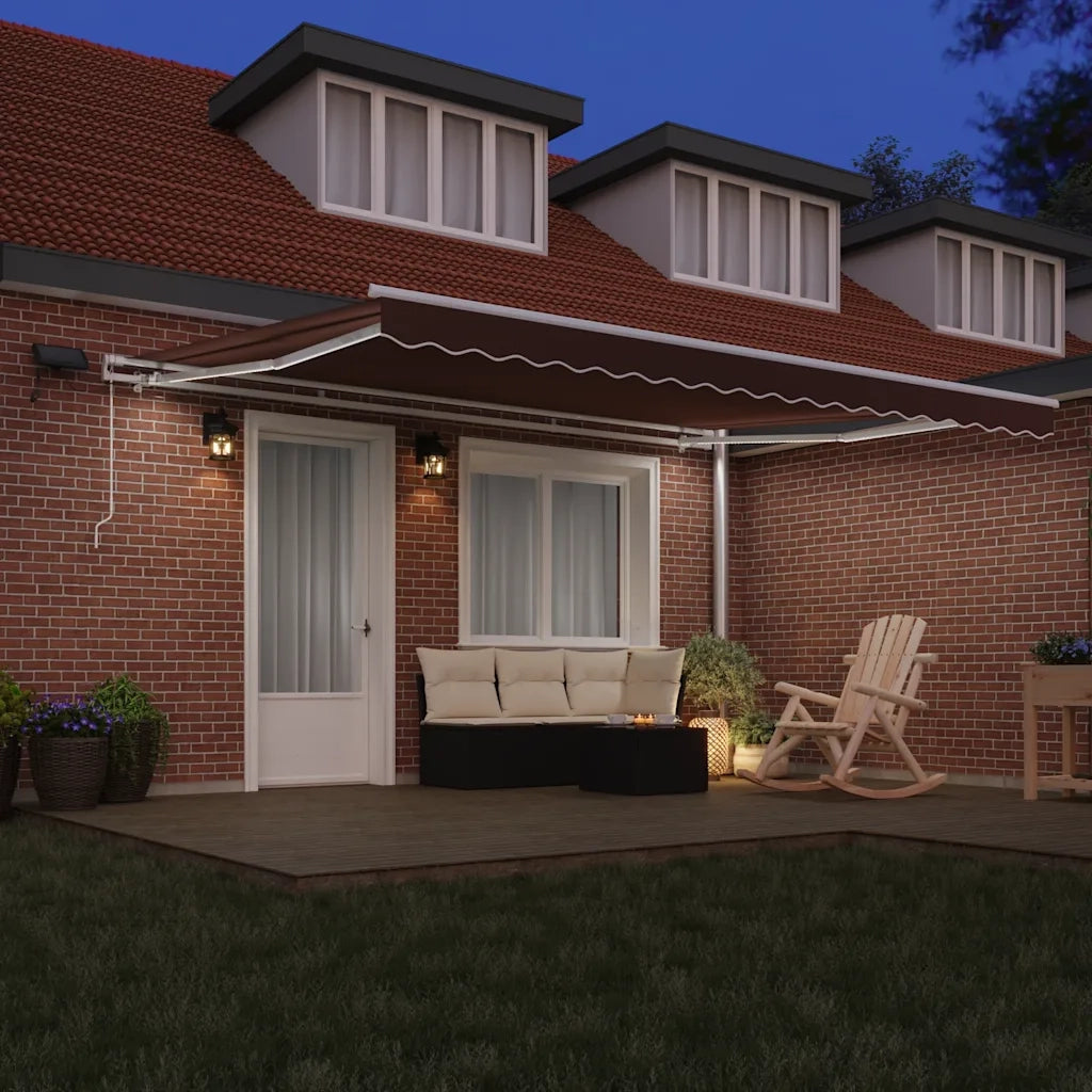Tenda Retrattile Manuale con LED 450x300 cm Marrone 3215381