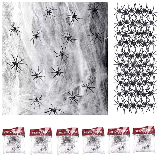 Decorazioni per Halloween 6 Pack - Ragnatele 120g - Ragnatele Finte Ragni - Festa di Halloween e Carnevale