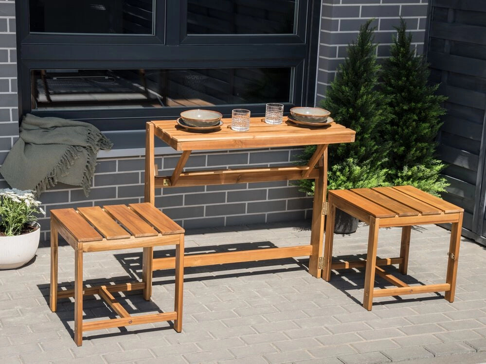 Panca da giardino multifunzionale convertibile in legno di acacia chiaro spazio esterno elegante