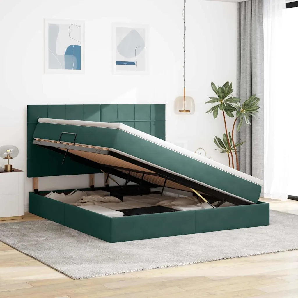 Letto con contenitore LED e materasso Verde Scuro 180 x 200 cm