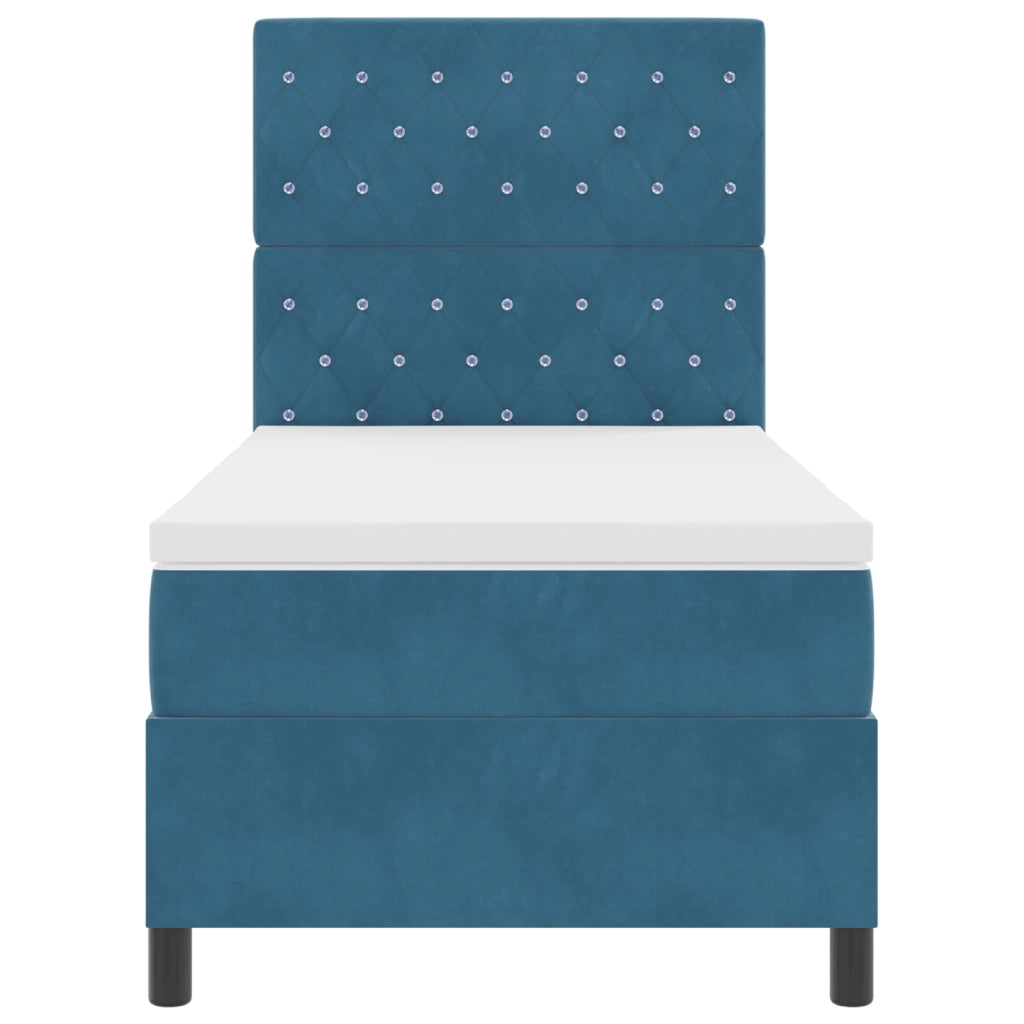 Letto a Barriera con Materasso & LED Blu Scuro 90x190 cm Velluto