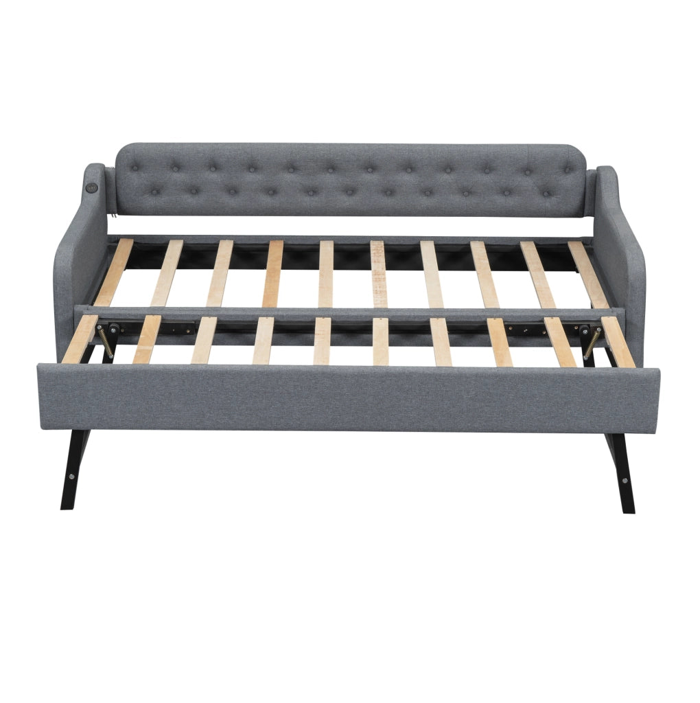 Divano letto estraibile 90x200 cm grigio con presa USB e rete a doghe