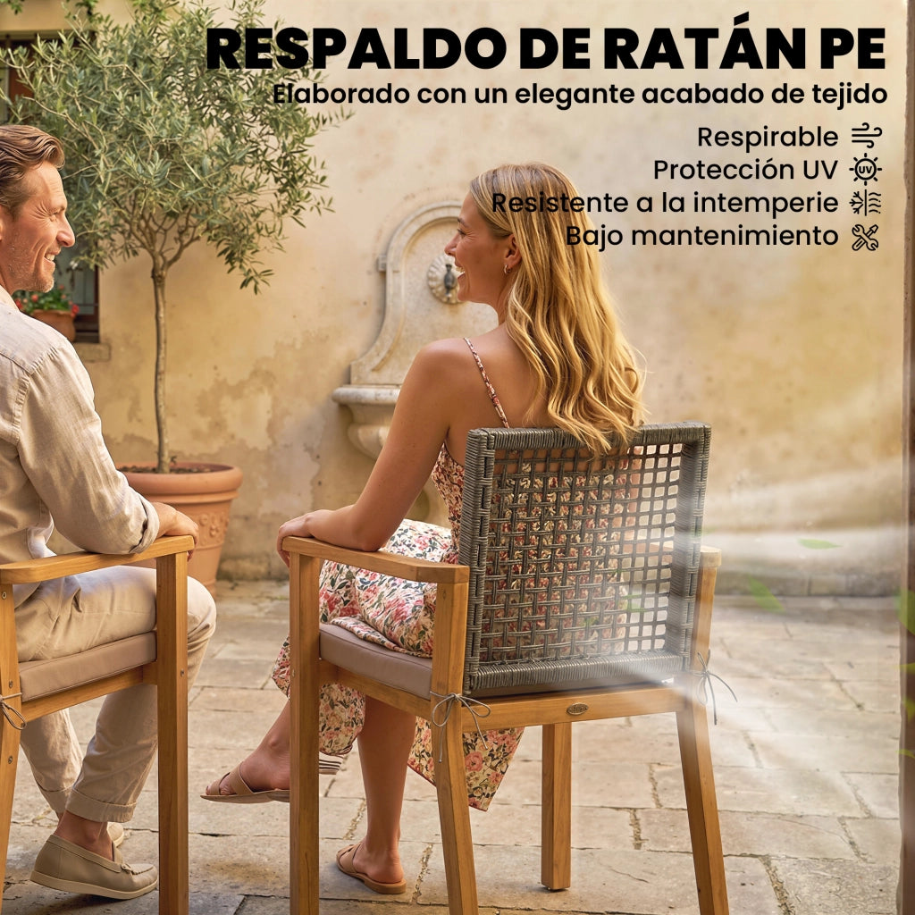 Sedia da pranzo da giardino in legno impilabile con cuscini ¨C zephmum ¨C natural 59x55x86