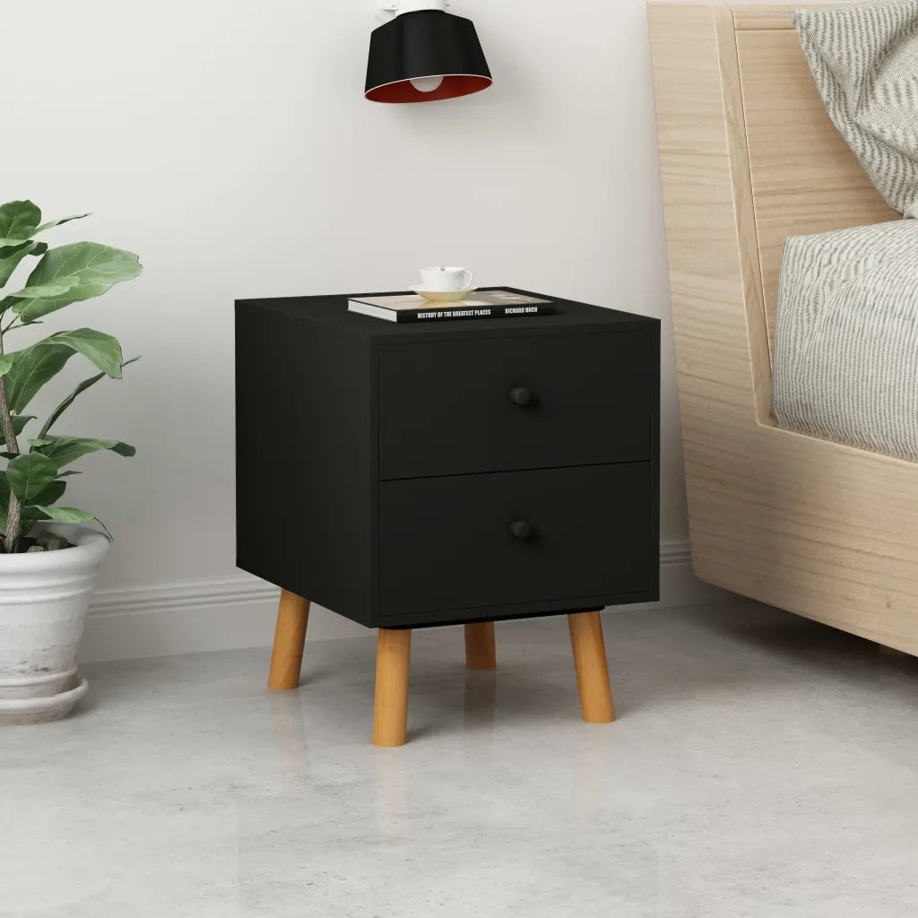 Set di 2 Comodini | Armadio da Notte | Mobiletto da notte Neri 40x30x50 cm Legno Massello di Pino