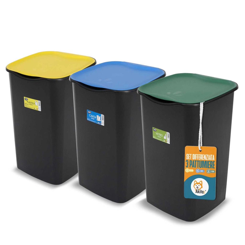 Akitaink Set 3 Pattumiere 50L Differenziata