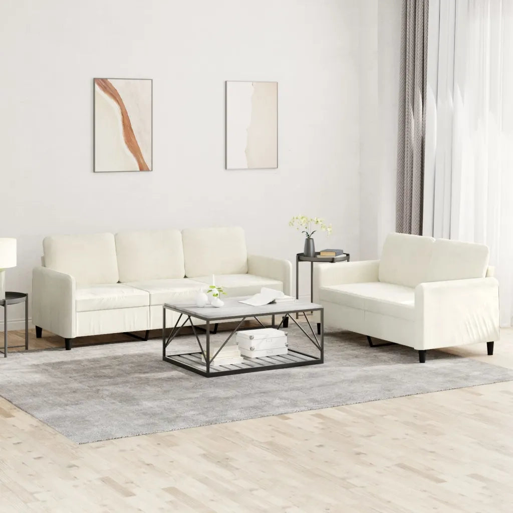 Set di Divani 2 pz Crema in Velluto 3202022