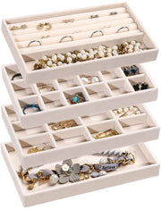 Organizzatore di Gioielli, Scatole per Gioielli in Pile, Accessori di Caricamento, Organizzatore per Orecchini per Donne e Ragazze, Cassetta di Conservazione per Gioielli, Orecchini e Anelli, Set da 4 (Beige)