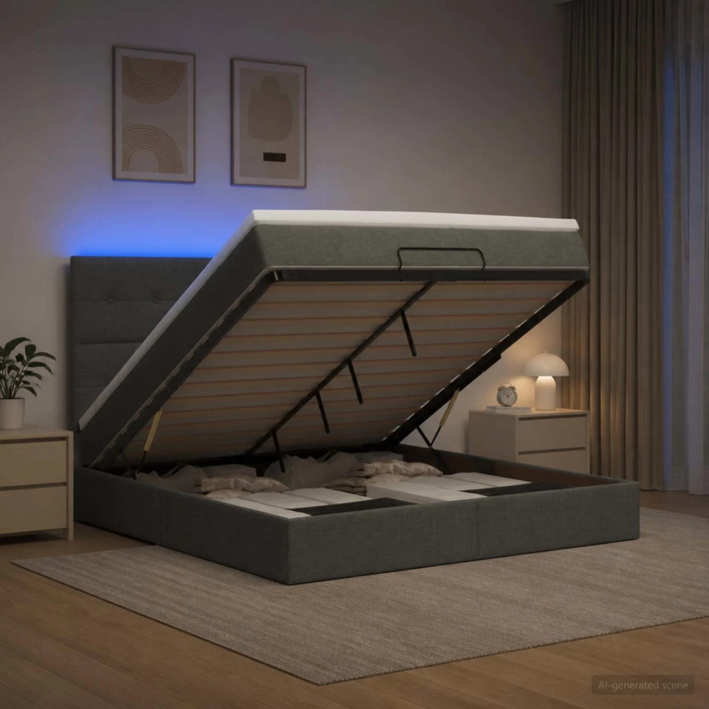 Letto Ottomano con Materasso e LED Grigio Scuro 180 x 200 cm 3458091