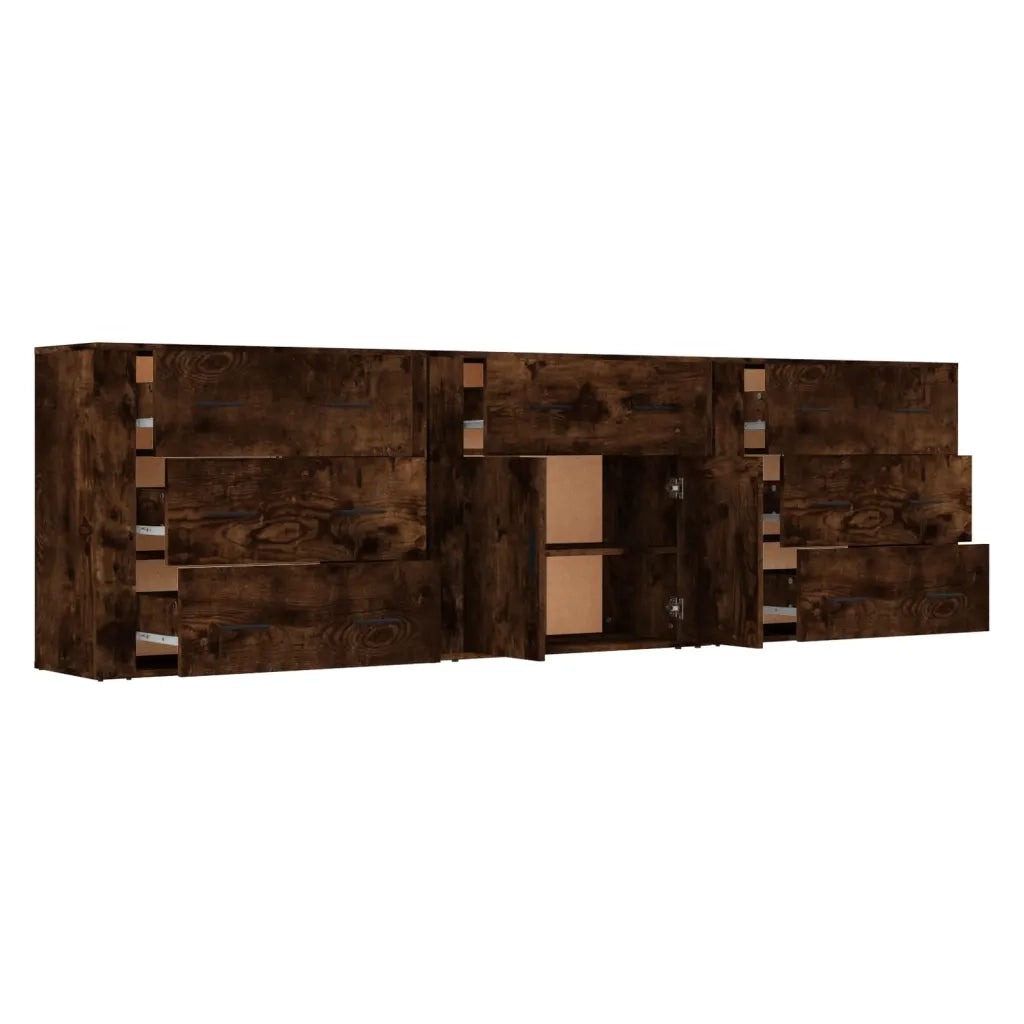 Credenze 3 pz | Madia | Buffet da pranzo | Armadio da pranzo Rovere Fumo in Legno Multistrato