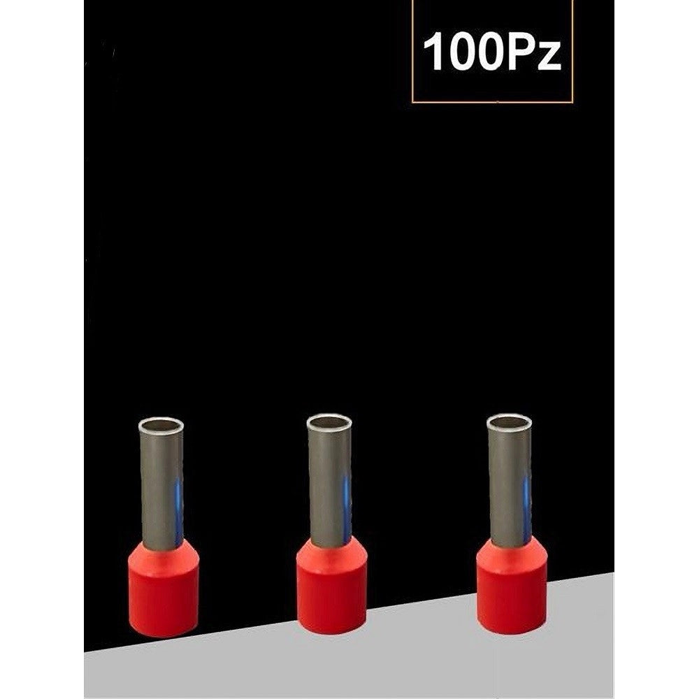 Trade Shop - Confezione 100pz Tubetto Capicorda Isolato Per Cavi Da 2.5mm² Terminale 8mm E2508 -
