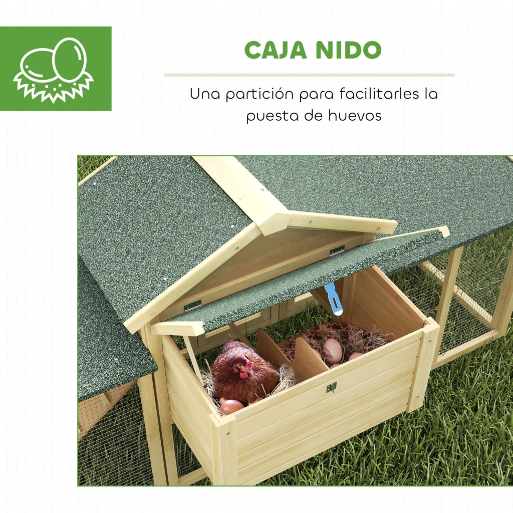 Pollaio da Esterno in Legno ¨C Xylo ¨C 204x85x93 cm con Nido e Vassoio Estraibile