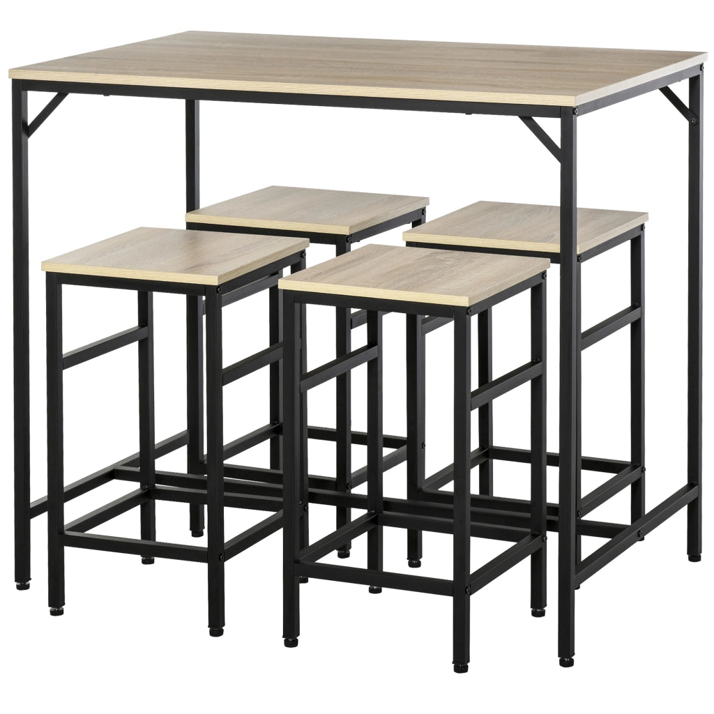 Set tavolo da bar e 4 sgabelli ¨C zephmum ¨C nero e rovere 100x60x88 cm 32x32x57 cm