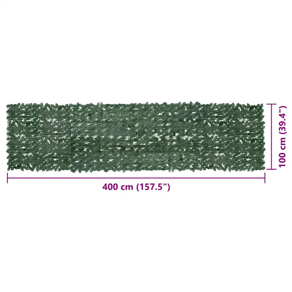Paravento da Balcone-Pannello per balcone con Foglie Verde Scuro 400x100 cm