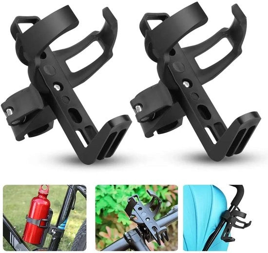 Bidone portabici da 2 pezzi, con supporto rotativo 360°, adatto per biciclette, passeggini e ciclisti.