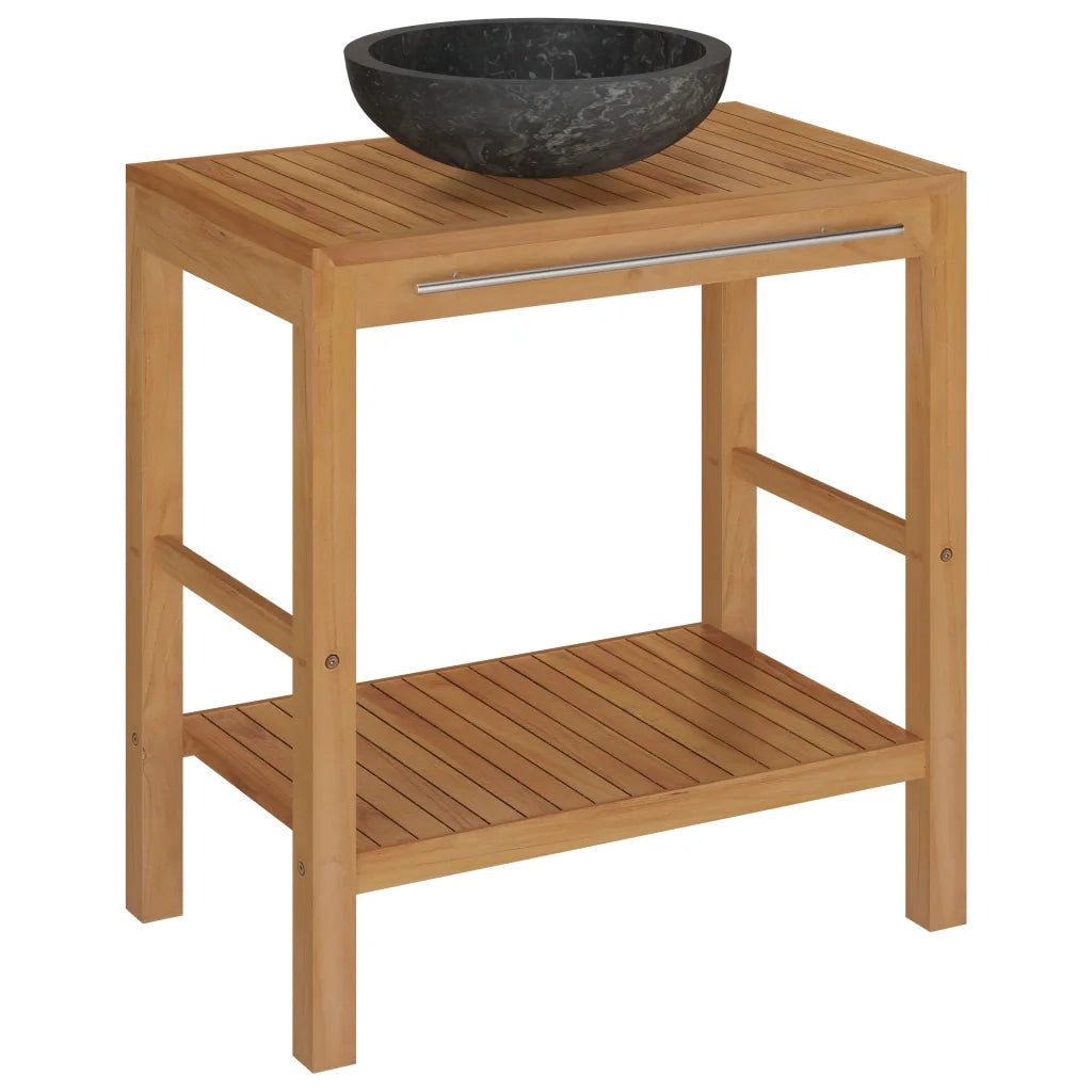 Armadietto da Bagno in Legno di Teak con Lavabo in Marmo Nerocod mxl 77760