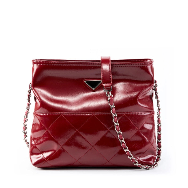 Borsa a tracolla da donna in vera pelle, borsa tote in pelle rossa
