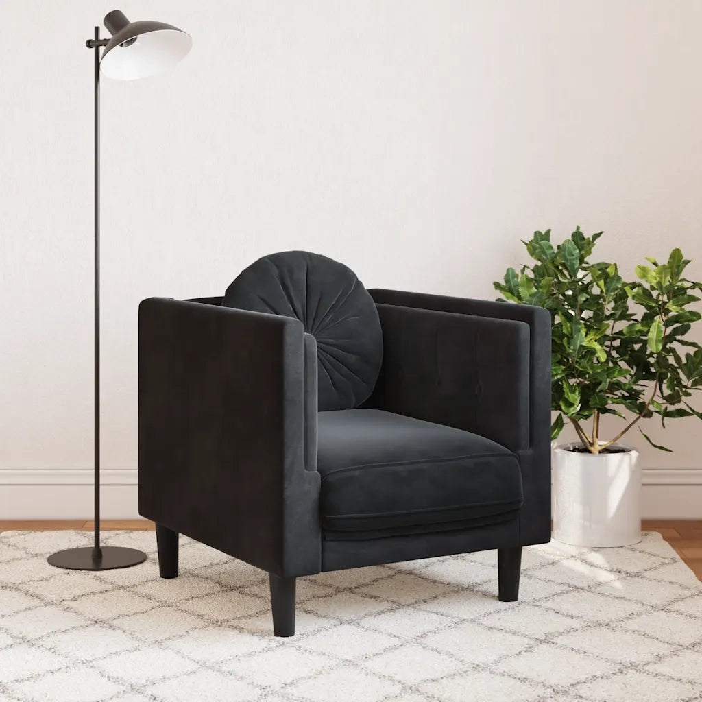 Divano Sedia-Poltrona con Cuscino Nero in Velluto