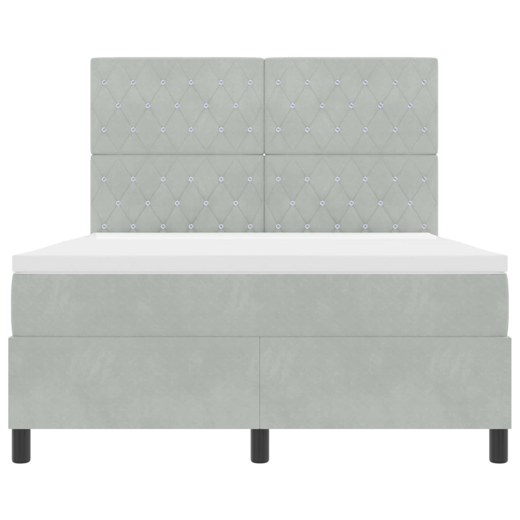 Letto con Box Spring e Materasso & Luce LED Grigio Chiaro 160x200 cm Velluto