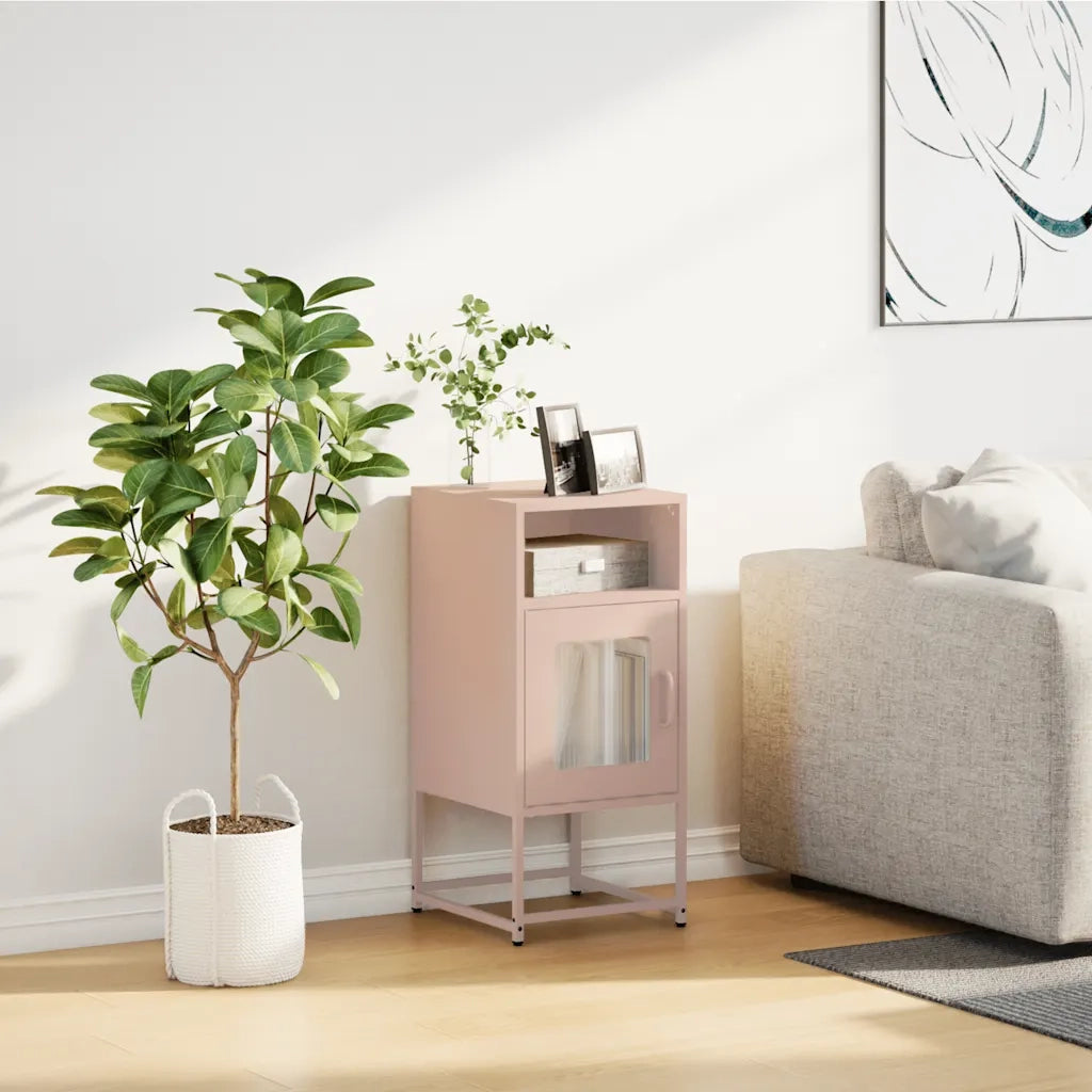 Comodino-Tavolino da notte Rosa 36x39x78 cm in Acciaio Laminato a Freddo
