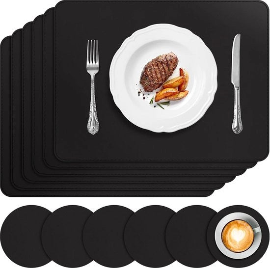 Pavimenti in doppia faccia con finitura in pelle in PVC - Milieuvriendelijk, Resistente al calore - Set da 6 - Grigio - 41 cm x 31 cm