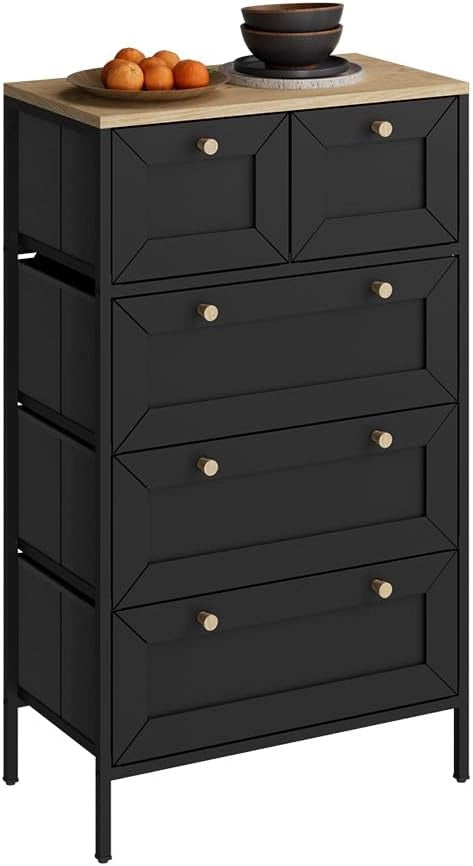 Cassettiera Belaro, Nero, 56 x 95 cm con 5 cassetti, adatto per riporre abbigliamento e accessori