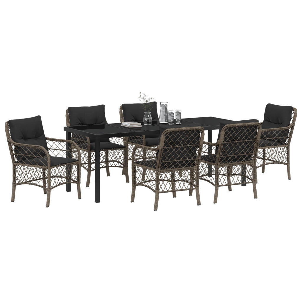 Set pranzo giardino 7 pezzi con cuscini polyrattan grigio