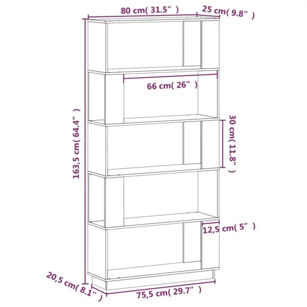 Libreria/Divisorio Bianco 80x25x163,5 cm Legno Massello di Pino 814065
