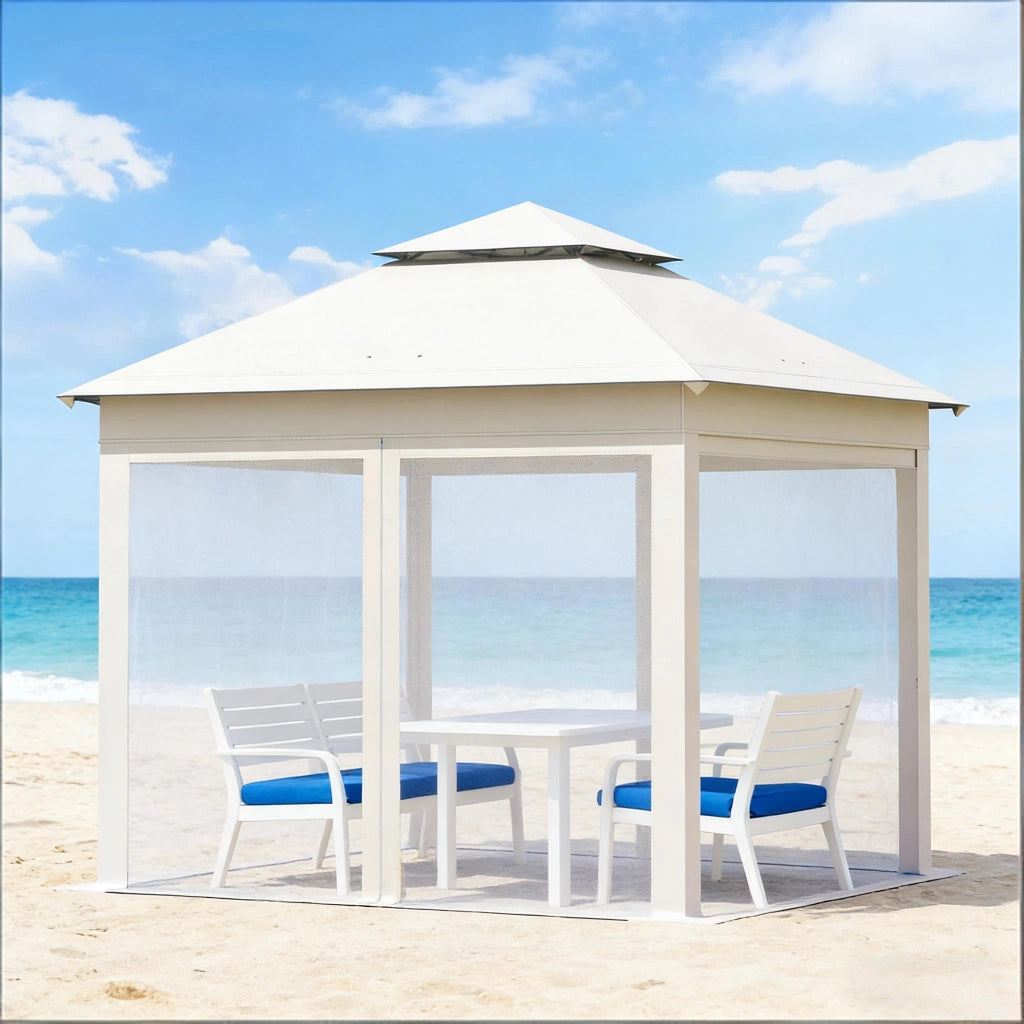 Gazebo Pieghevole da Esterno 3 x 3 m Beige Struttura in Ferro Tessuto Oxford Protezione Ombra Ventilazione