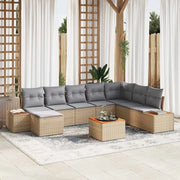 Set Divano da Giardino con cuscino 9 pcs Beige Poly Rattan