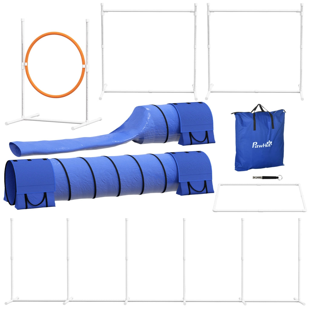 Set Agility per Cani con Tunnel e Ostacoli ¨C zephmum ¨C Blu, Rosso, Bianco, 321x63x93 cm